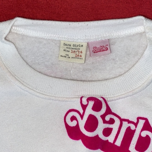 Zara Girls 13/14 Barbie White Crewneck Sweatshirt w/Hot Pink “Barbie” Logo - Picture 8 of 11